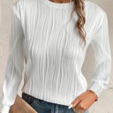  Textured Wavy Round Neck Long Sleeve Top