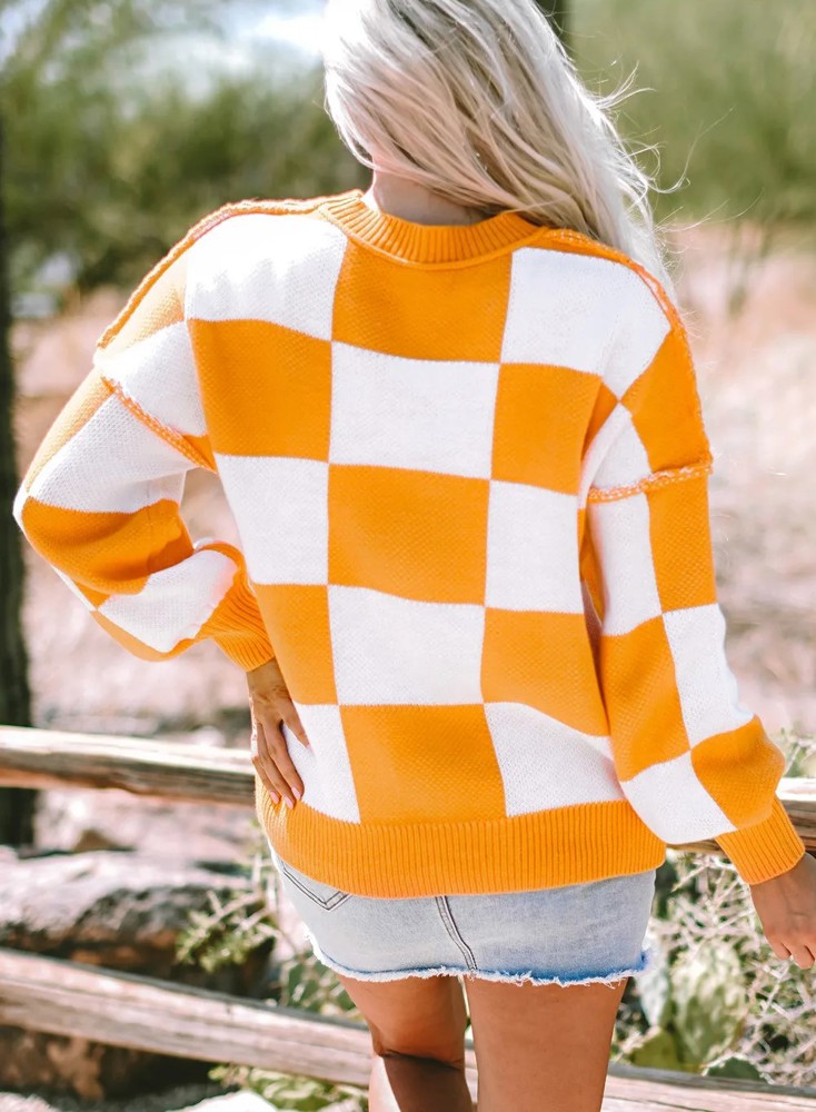 Tennessee Checkered Bishop Sleeve Sweater