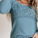  Lace Crochet V Neck Long Sleeve Top