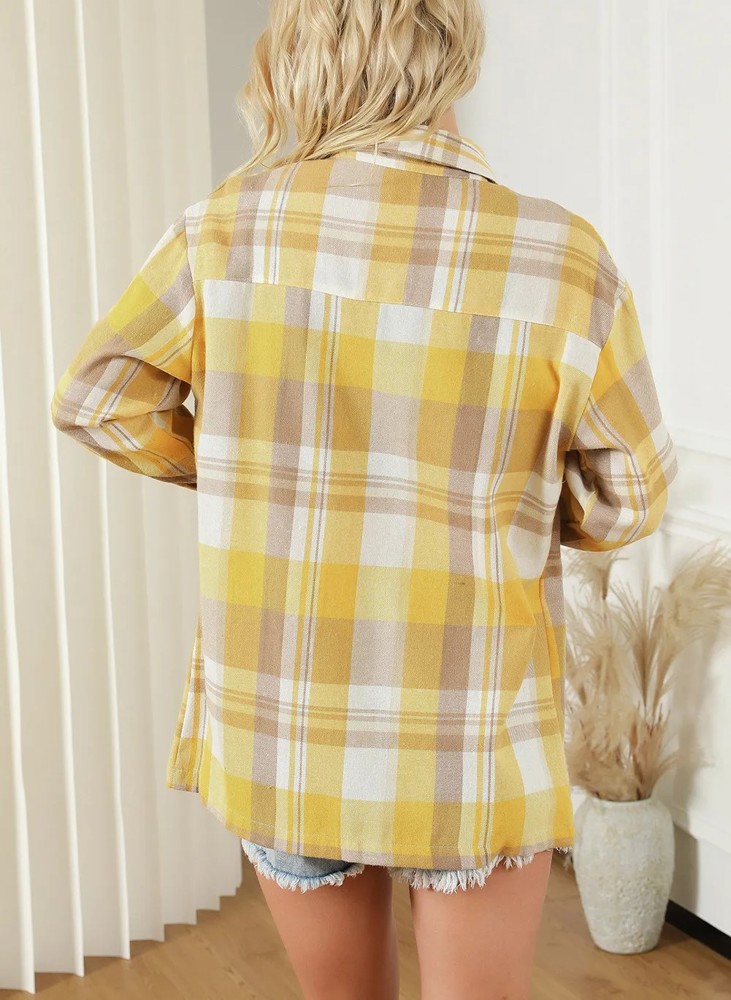 Yellow Plaid Button Up Patch Pocket Shirt