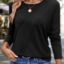  Asymmetric Seam Detail Solid Color Long Sleeve Top