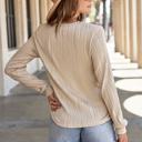  Textured Wavy Round Neck Long Sleeve Top