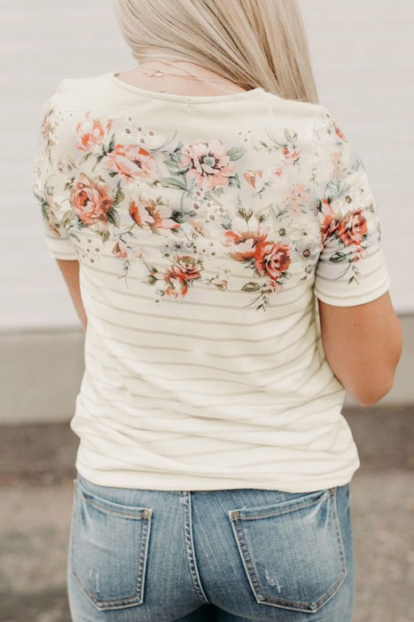 Spring Floral & Stripe Tee