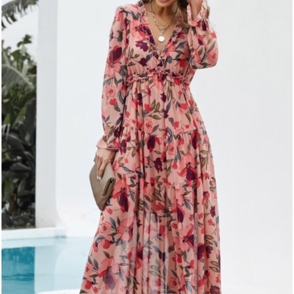 Wild Lotus Ruffle Tiered Maxi Dress