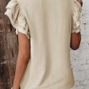  Beige Solid Color Ruffled Short Sleeve Casual Blouse