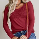  Lace Crochet V Neck Long Sleeve Top