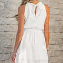 White Lace Sleeveless Knot Hollow Out Back Tied Waist Mini Dress