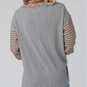  Gray Colorblock Striped Bishop Sleeve Top