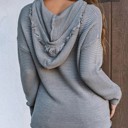  V Neck Ribbed Drop Shoulder Hooded Sweater