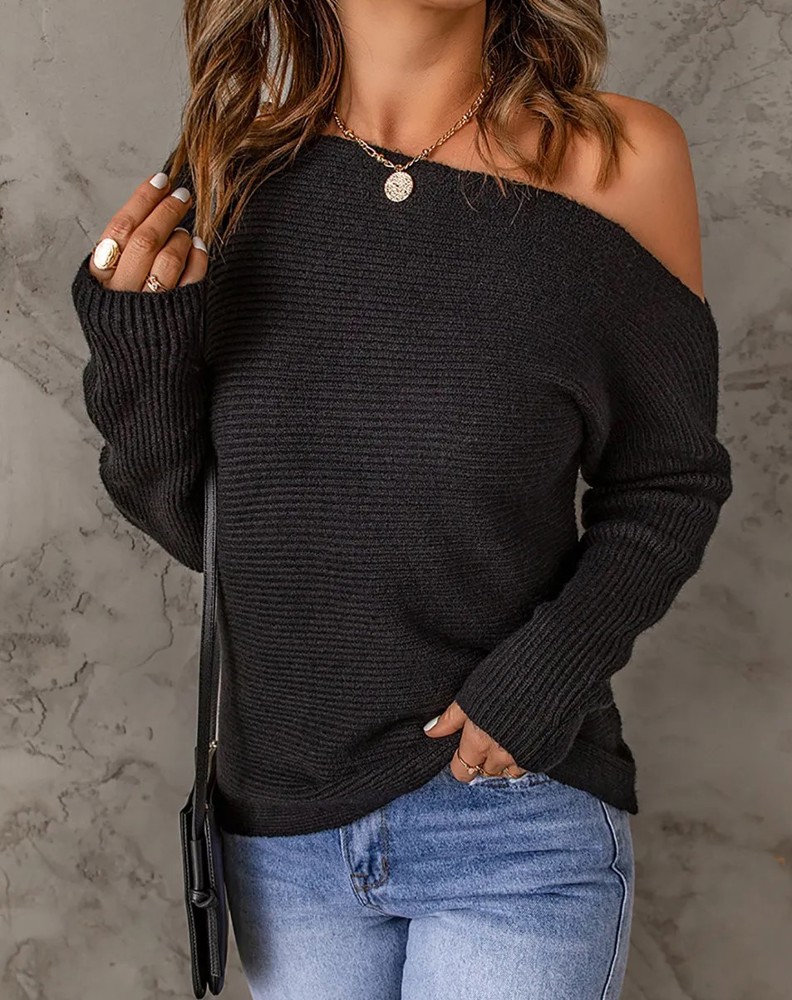 Black Striped Long Sleeve Knit Sweater