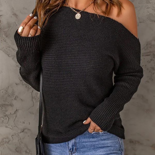 Black Striped Long Sleeve Knit Sweater