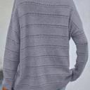  Light Grey Boat Neck Drop Shoulder Pointelle Knit Sweater