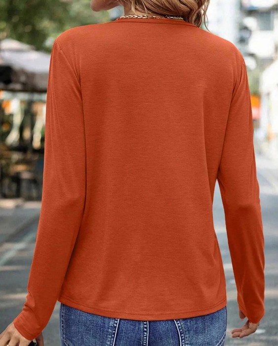 Asymmetric Seam Detail Solid Color Long Sleeve Top