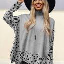  Leopard High Neck Side Slit Oversized Sweater