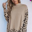  Leopard High Neck Side Slit Oversized Sweater