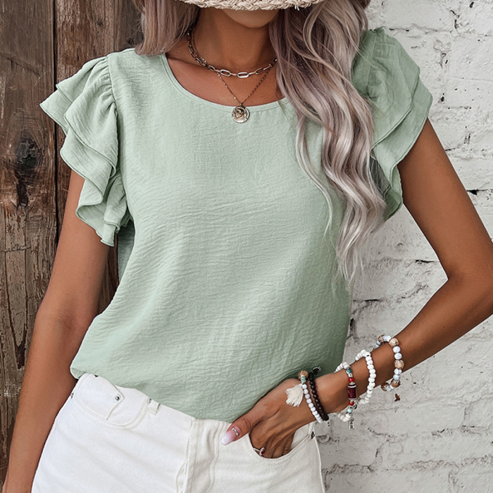 Ruffled Short Sleeve Casual Blouse