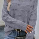 Small Light Grey Boat Neck Drop Shoulder Pointelle Knit Sweater