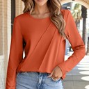  Asymmetric Seam Detail Solid Color Long Sleeve Top