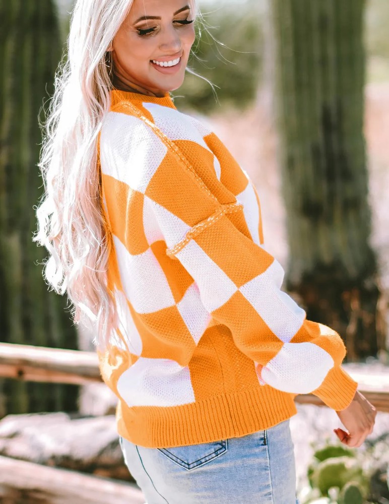 Tennessee Checkered Bishop Sleeve Sweater