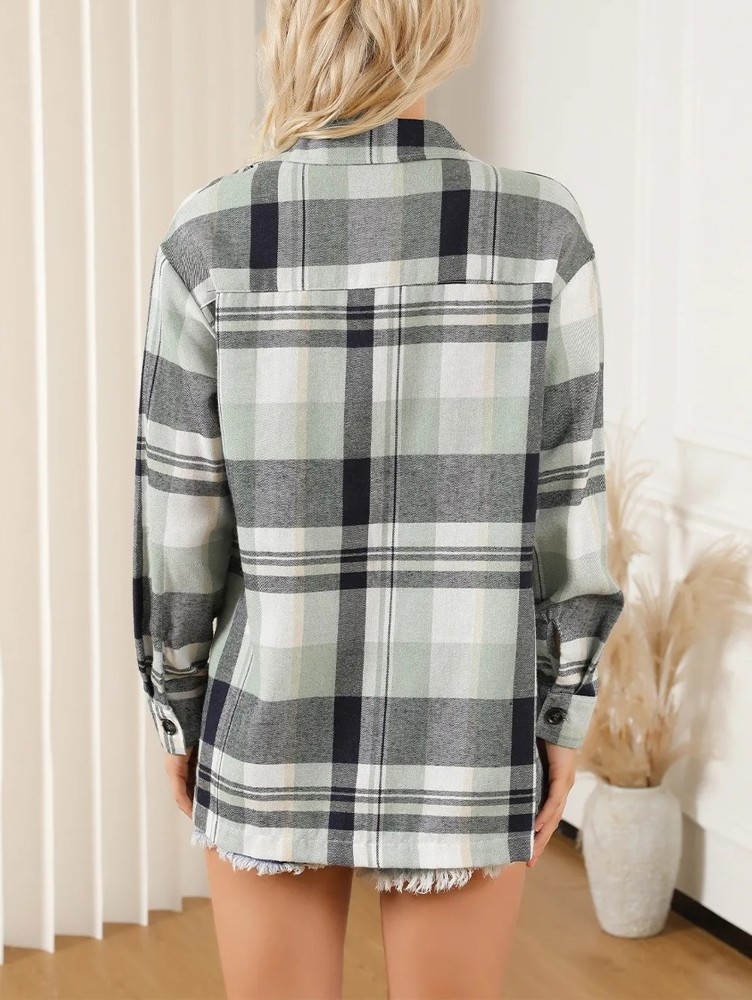 Green Plaid Button Up Patch Pocket Shirt