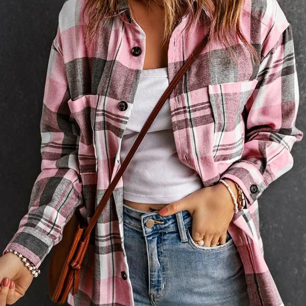 Pink Plaid Button Up Patch Pocket Shirt