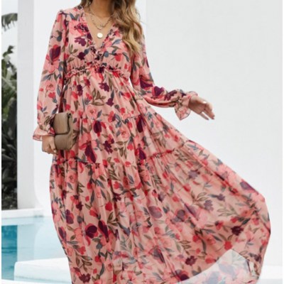 Wild Lotus Ruffle Tiered Maxi Dress