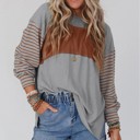  Gray Colorblock Striped Bishop Sleeve Top