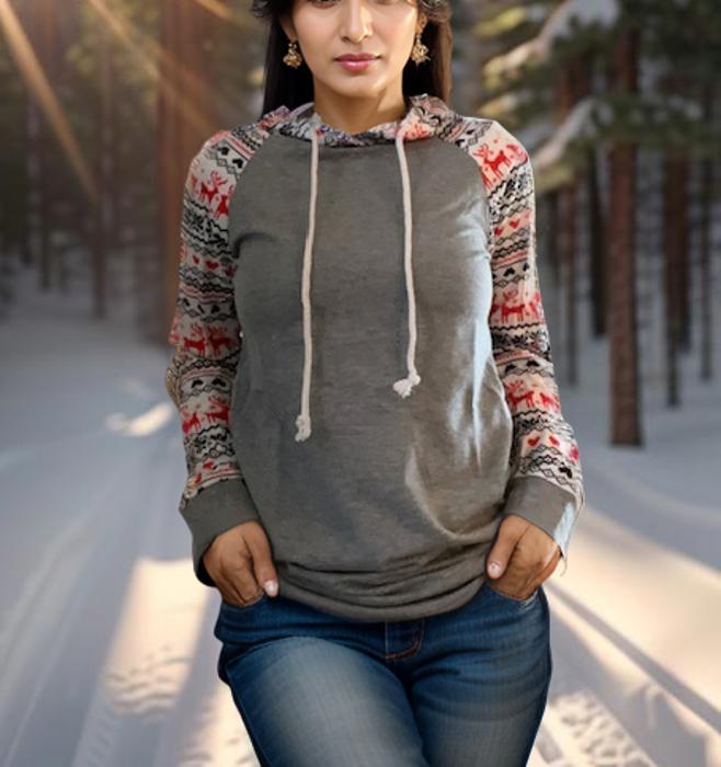 Festive Reindeer lightweight pullover hoodie