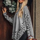 XXL Gray Leopard High Neck Side Slit Oversized Sweater