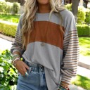  Gray Colorblock Striped Bishop Sleeve Top