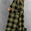 Medium Green Turn-Down Collar Plaid Long Sleeve Coat