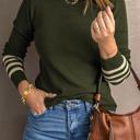 Small Green Striped Sleeve Plain Knit Sweater