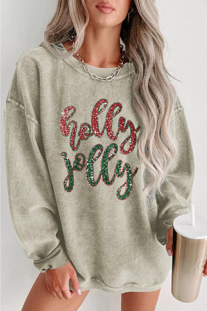  Sequined holly jolly Graphic Corded Sweatshirt