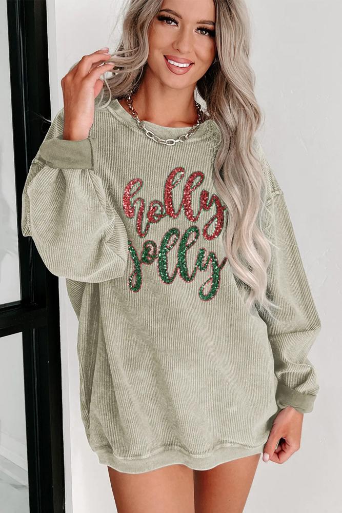  Sequined holly jolly Graphic Corded Sweatshirt