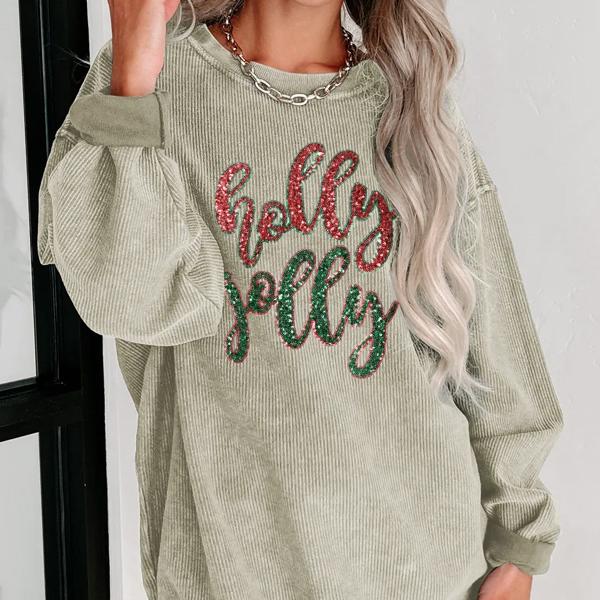  Sequined holly jolly Graphic Corded Sweatshirt