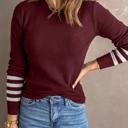 Small Red Striped Sleeve Plain Knit Sweater