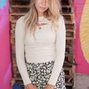  Long sleeve rib knit cut out top