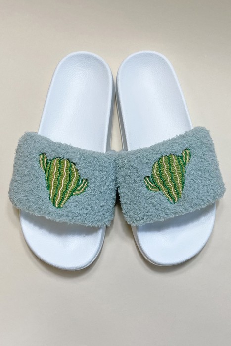 Embroidered cactus slides