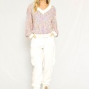  Multicolor yarn v-neck sweater