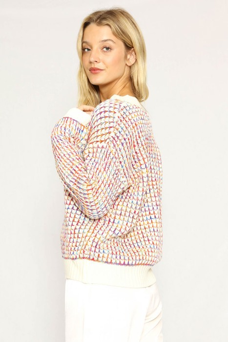 Multicolor yarn v-neck sweater