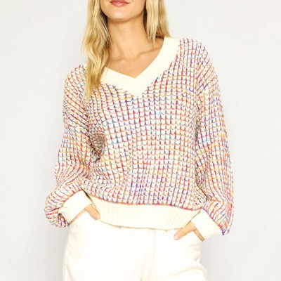 Multicolor yarn v-neck sweater