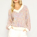  Multicolor yarn v-neck sweater