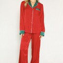  Textured Satin Holiday Pajama Set