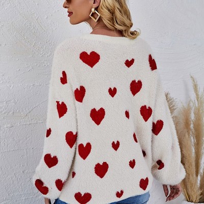 Fuzzy all over heart sweater