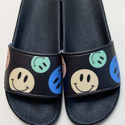 Black multicolor happy slides