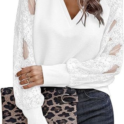 Lace sleeve v neck top