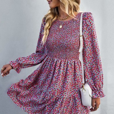 Long sleeve floral babydoll dress