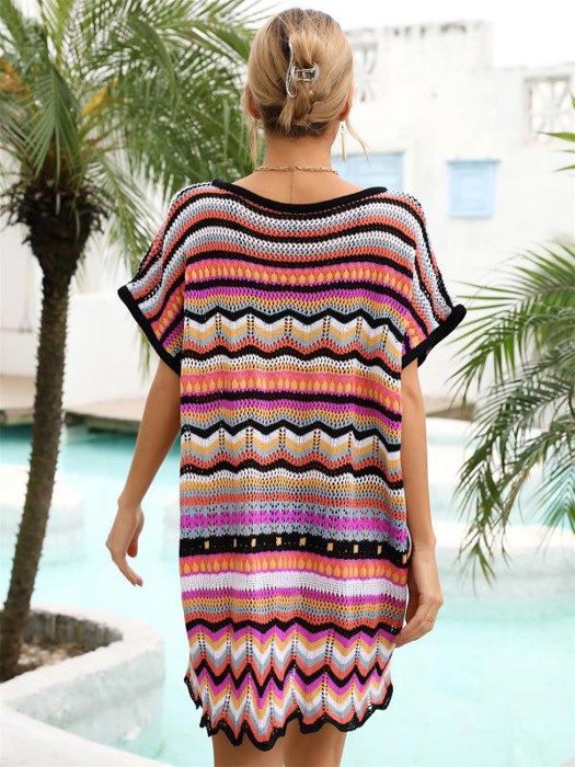 Miss Sparkling Knit Striped Cover Up Dress