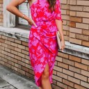  Floral One Shoulder Dress