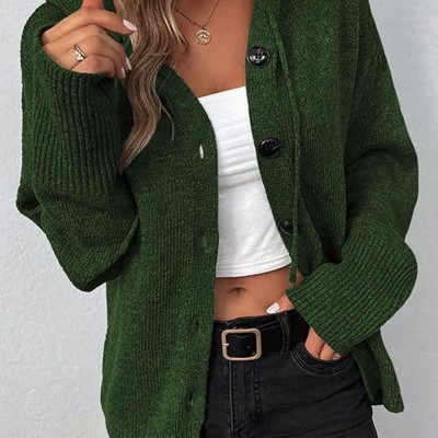 Button front hooded cardigan